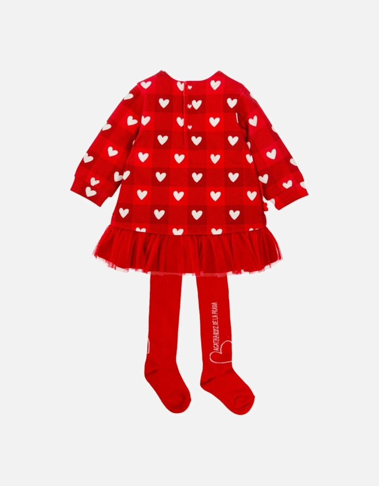 Girls Red Hearts Dress and Tights
