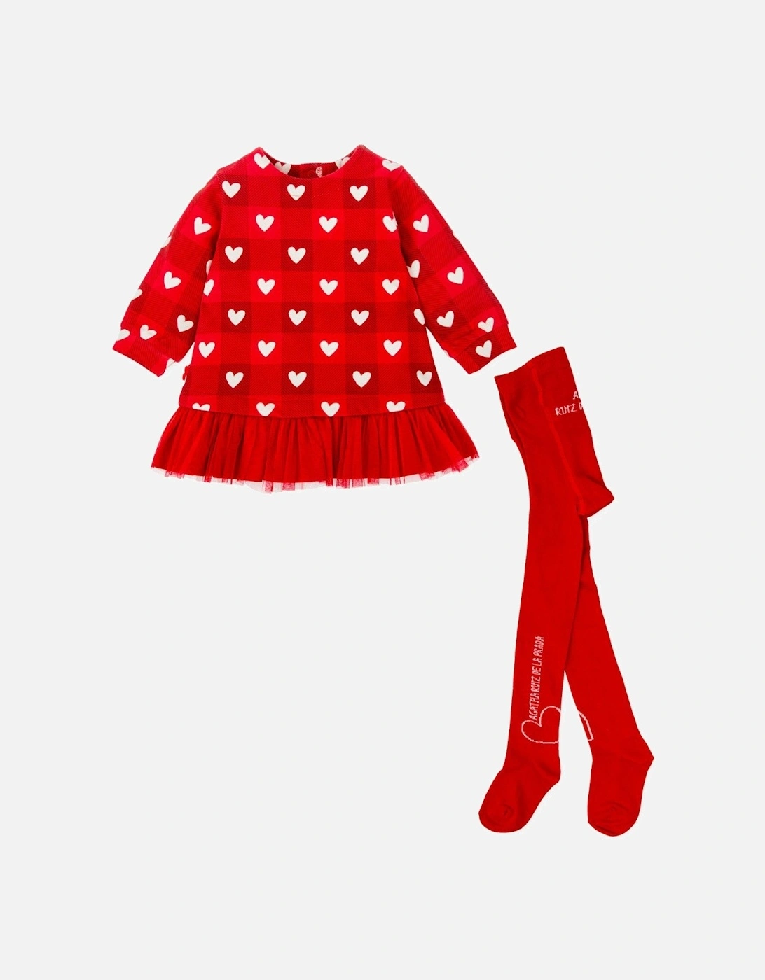 Girls Red Hearts Dress and Tights