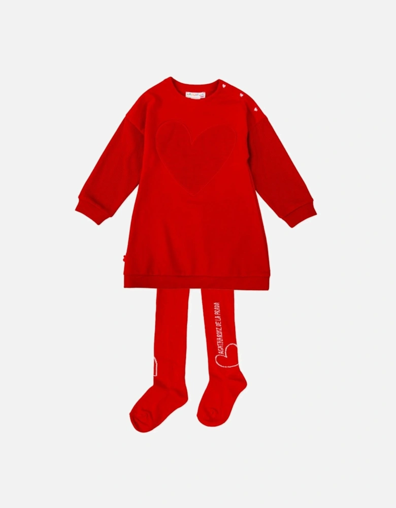 Girls Red Jumper Dress and Tights