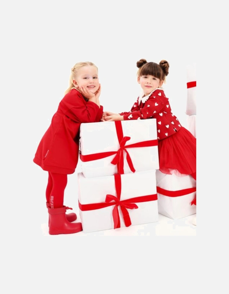 Girls Red Jumper Dress and Tights