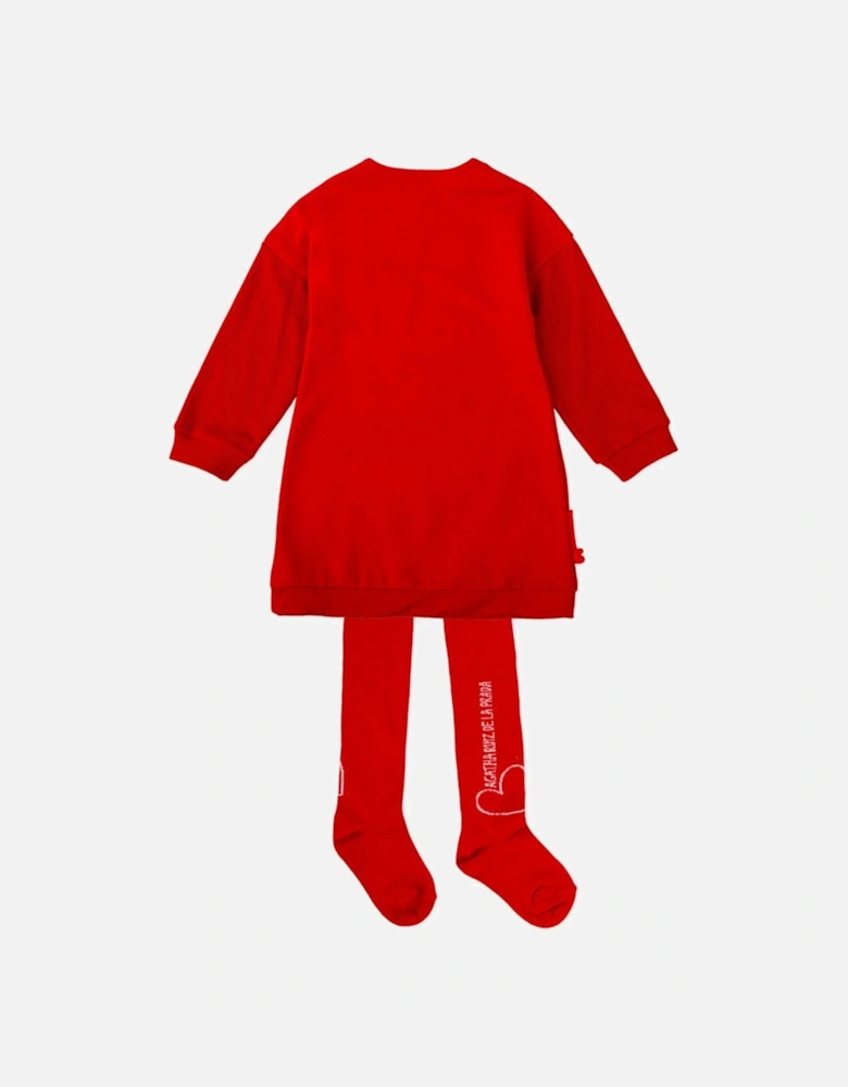 Girls Red Jumper Dress and Tights