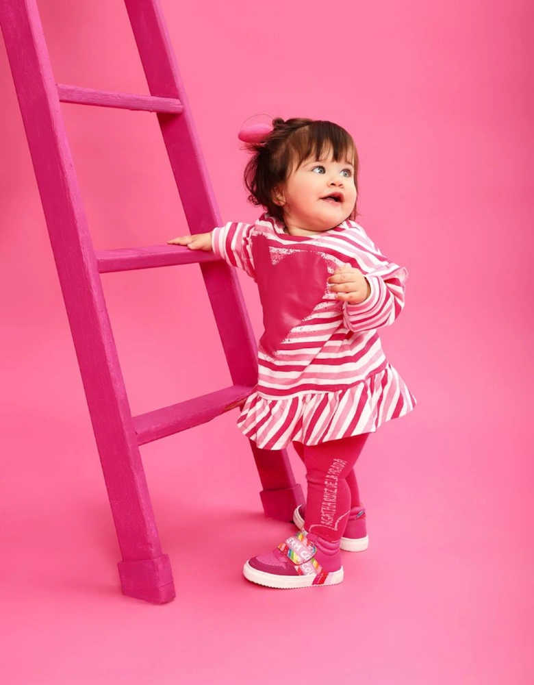Girls Pink Striped Dress and Tights