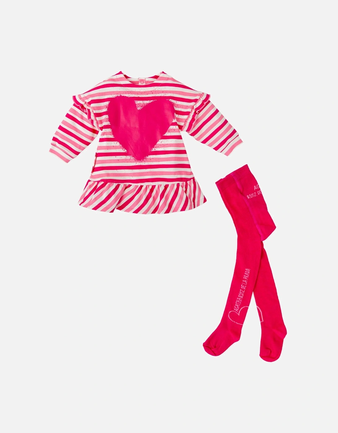 Girls Pink Striped Dress and Tights