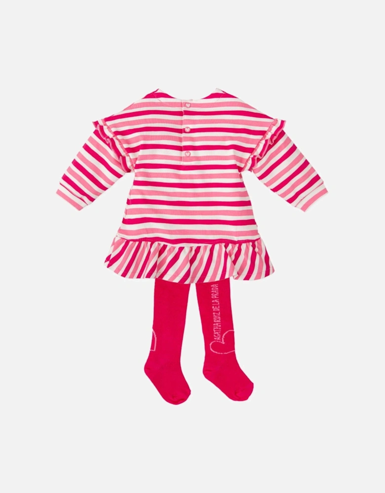 Girls Pink Striped Dress and Tights