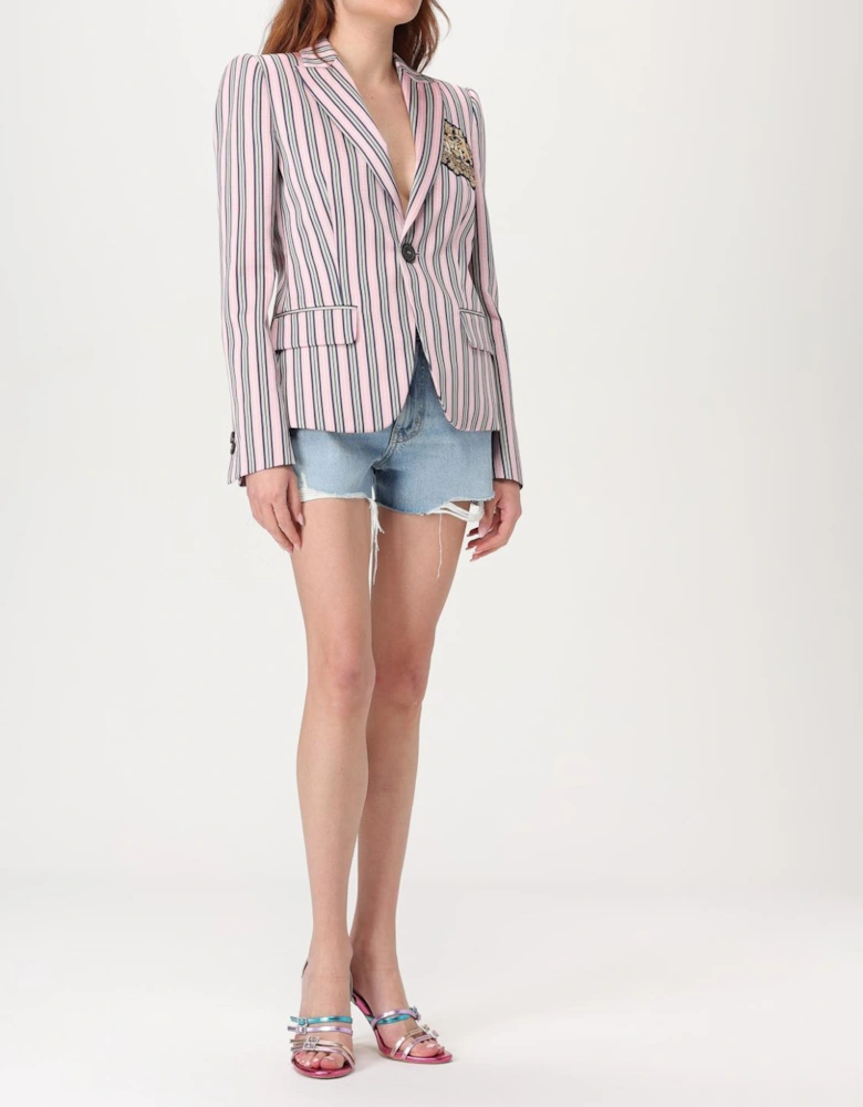 Striped Blazer with Embroidered Emblem