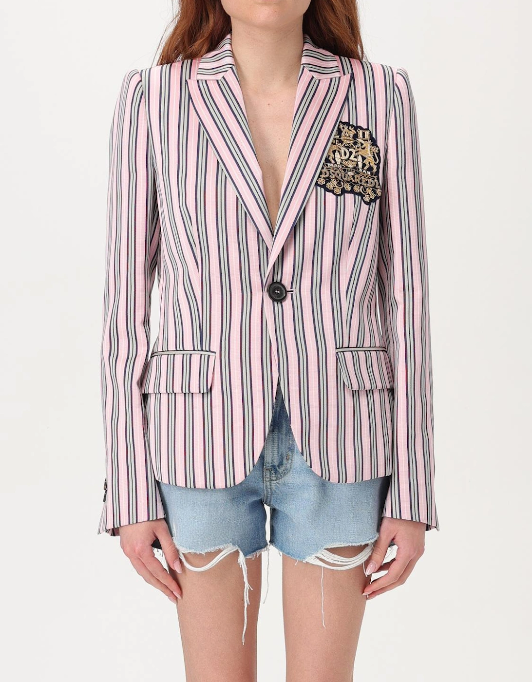 Striped Blazer with Embroidered Emblem, 5 of 4