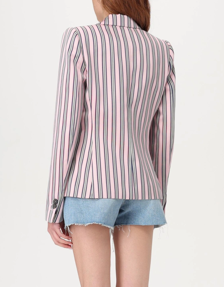 Striped Blazer with Embroidered Emblem