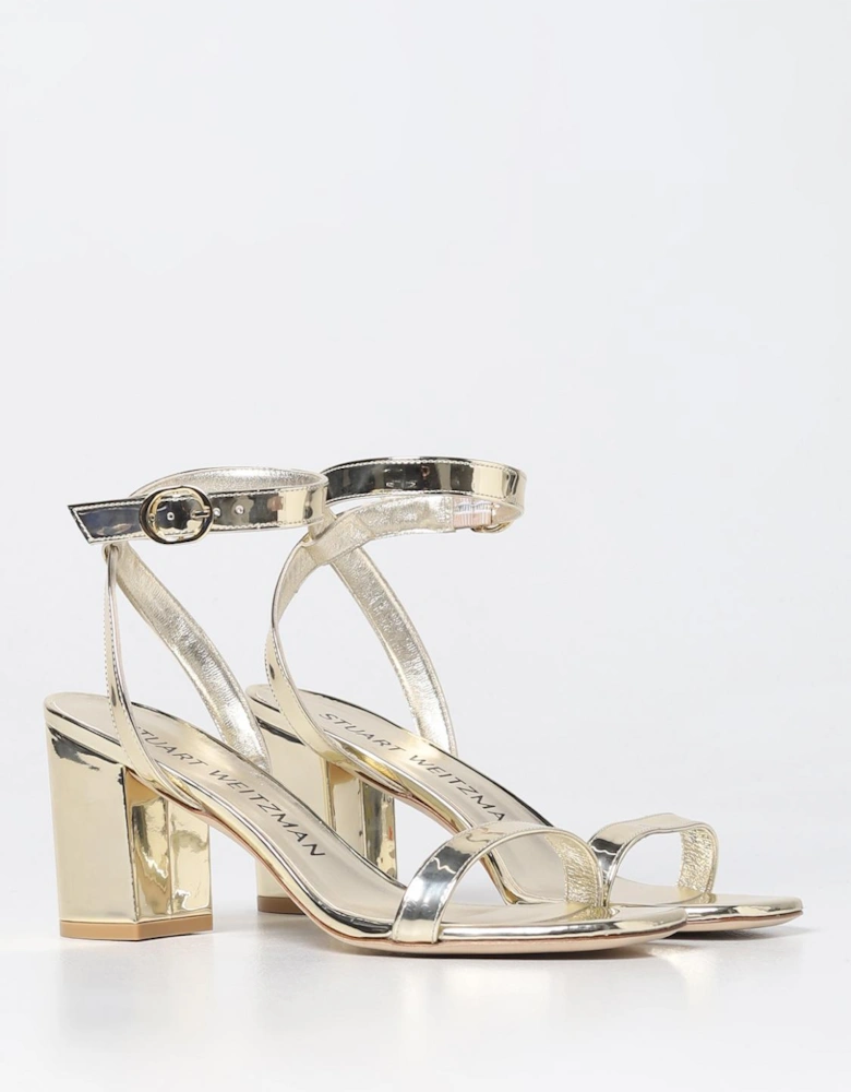 Metallic Leather Block Heel Sandals