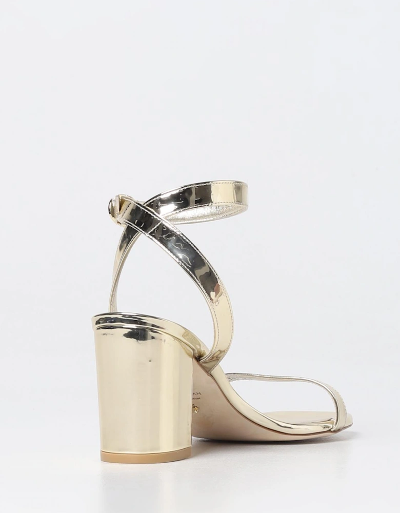Metallic Leather Block Heel Sandals