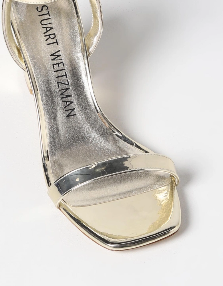 Metallic Leather Block Heel Sandals