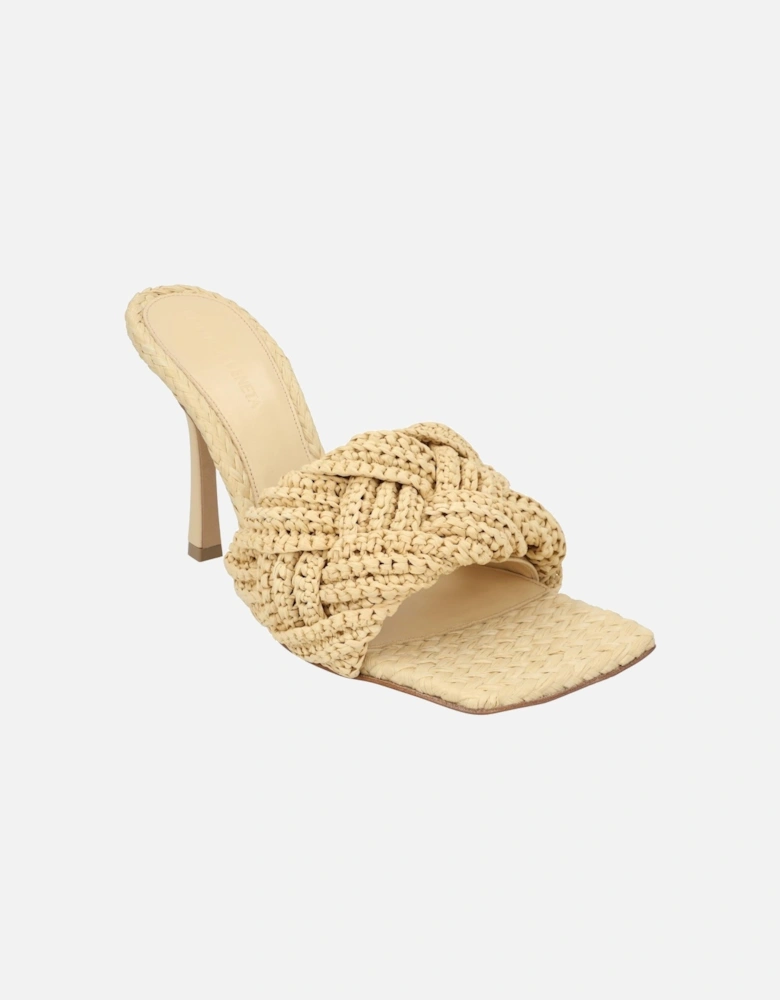 Intrecciato Raffia Lining Mules with 9 cm Heels