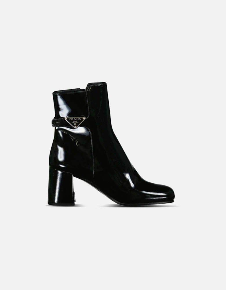 Prada Tronchetti Ank Boots in Black Patent Leather