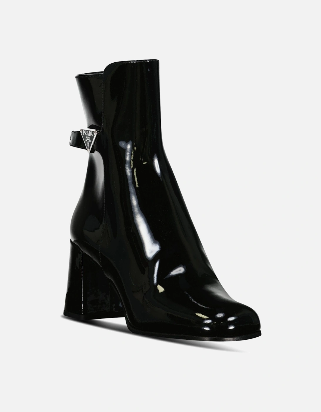 Prada Tronchetti Ank Boots in Black Patent Leather