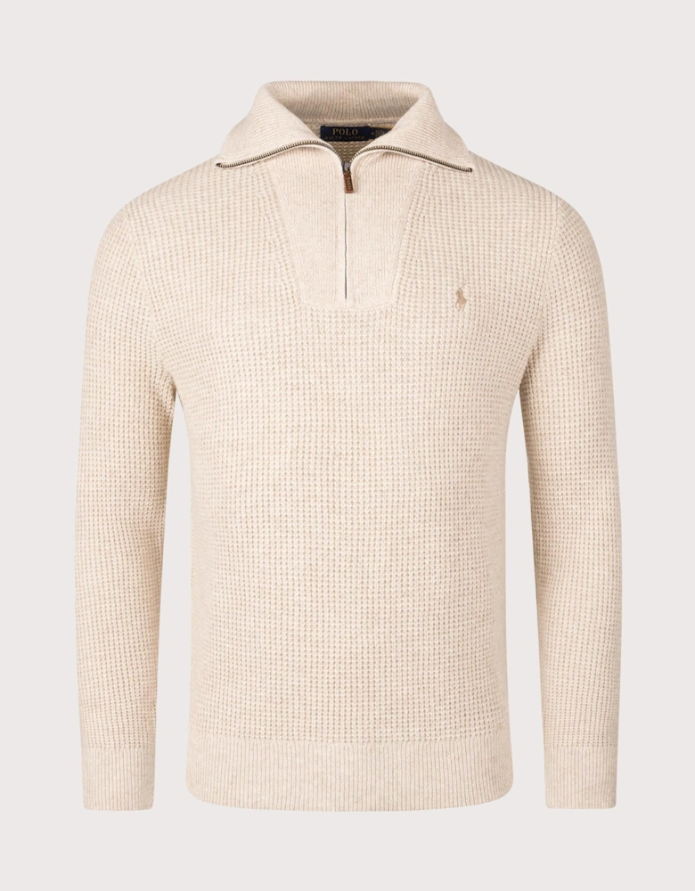 Waffle Knit Quarter Zip Jumper