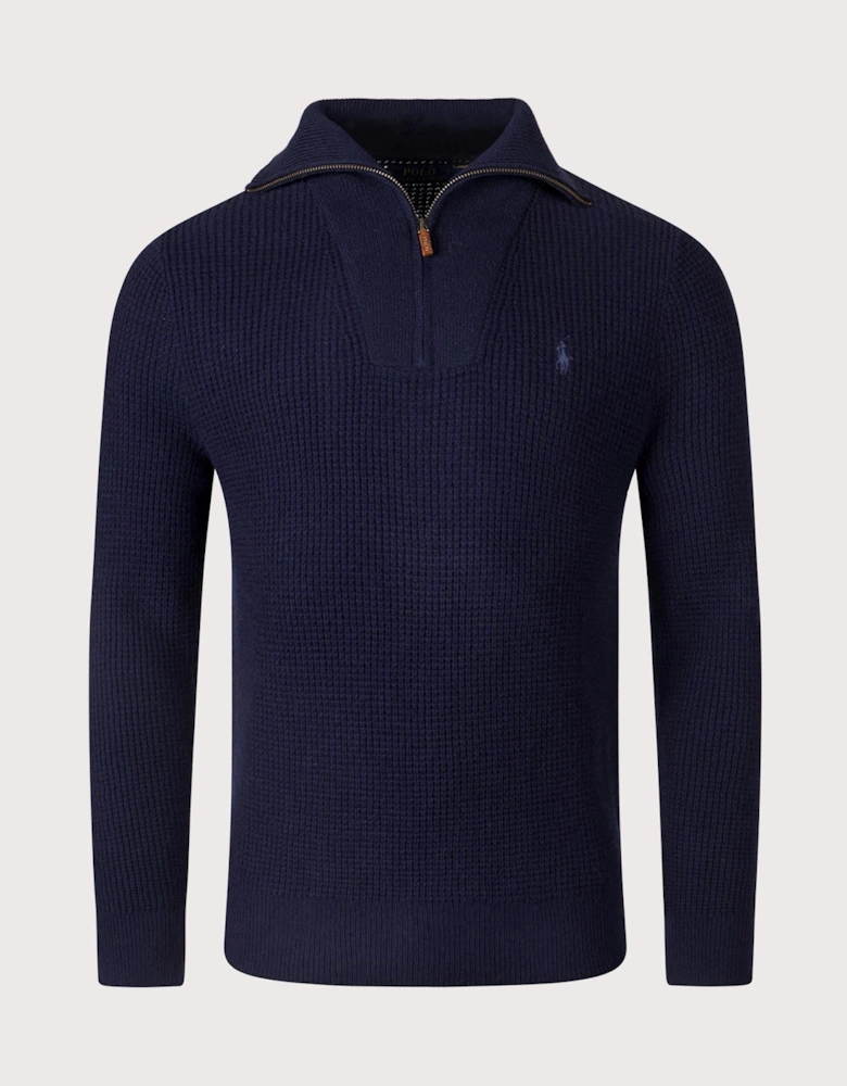 Waffle Knit Quarter Zip Jumper