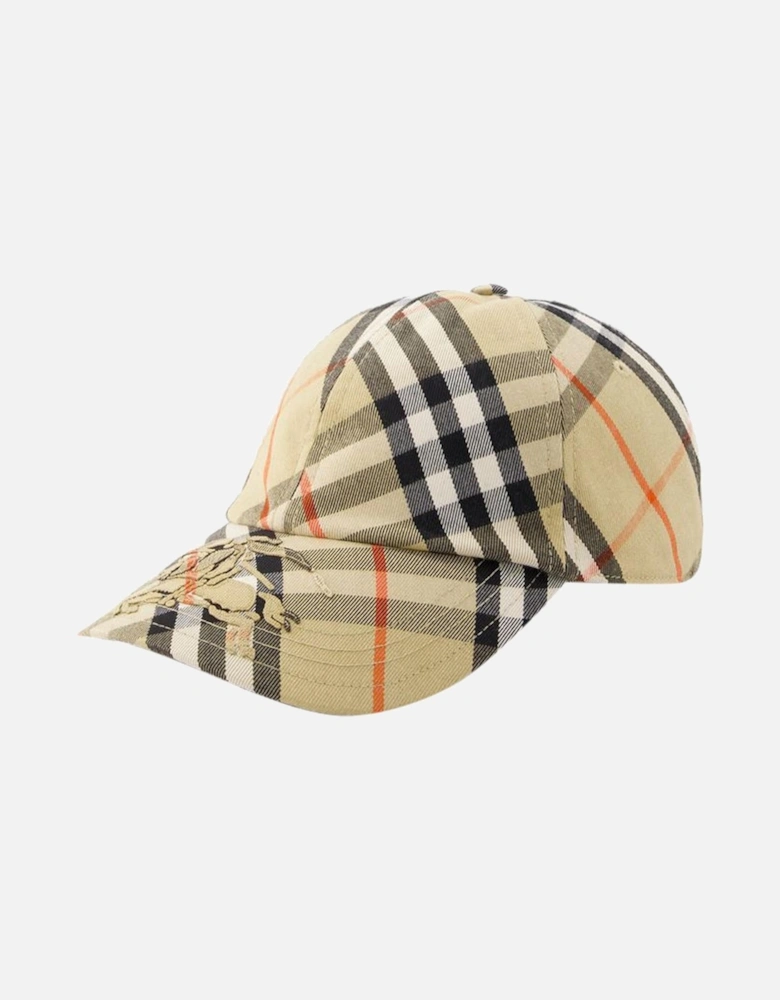 Beige Bias Check Cap - Synthetic Material