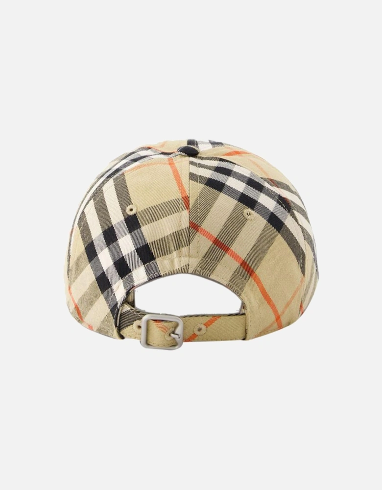 Beige Bias Check Cap - Synthetic Material