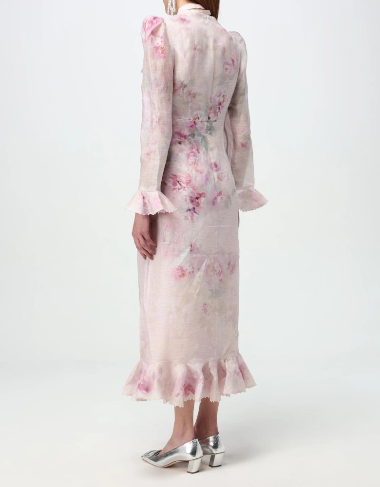 Floral Print Midi Dress Ruffle Hem