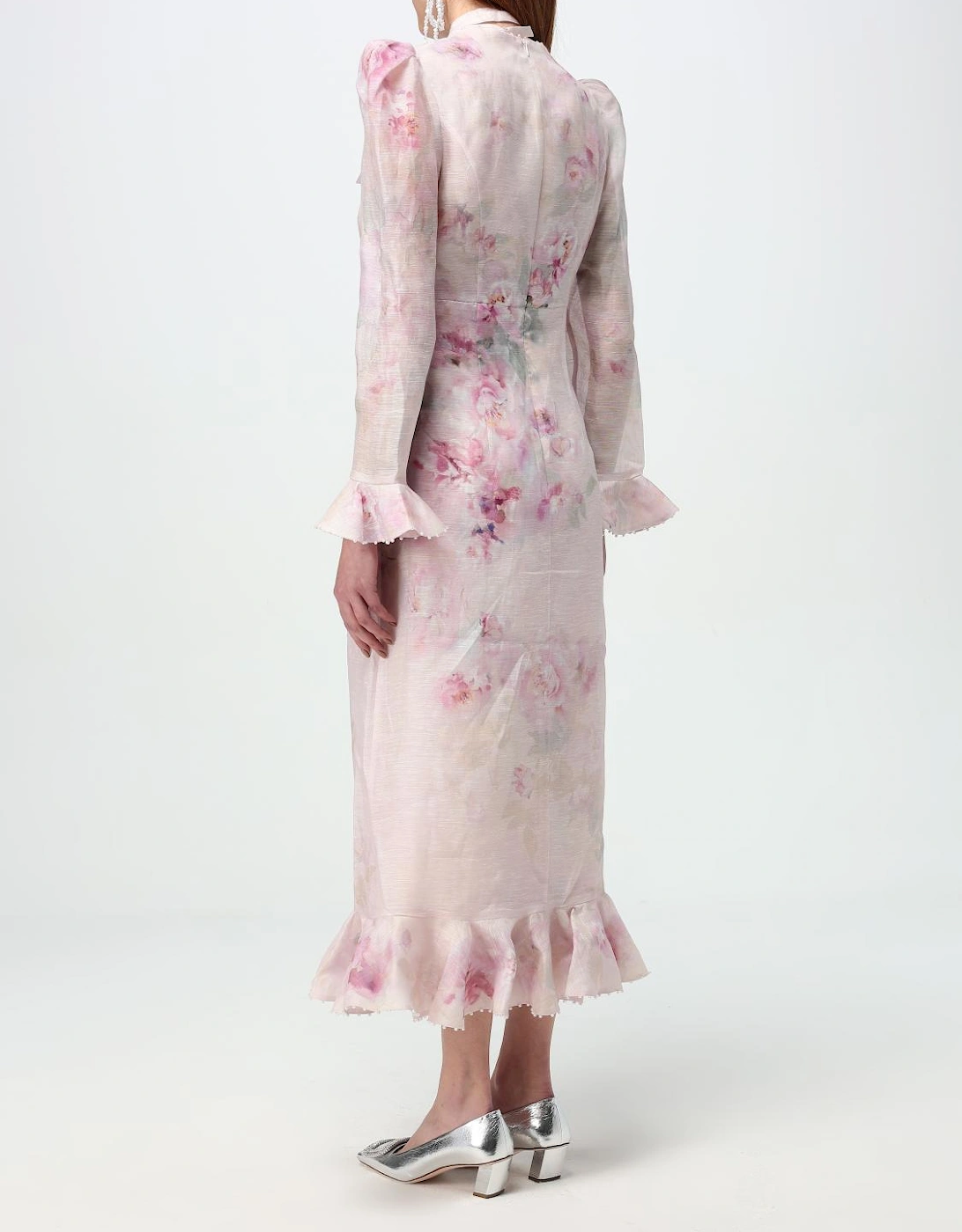 Floral Print Midi Dress Ruffle Hem