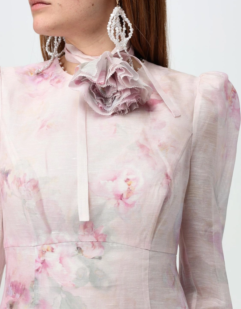 Floral Print Midi Dress Ruffle Hem