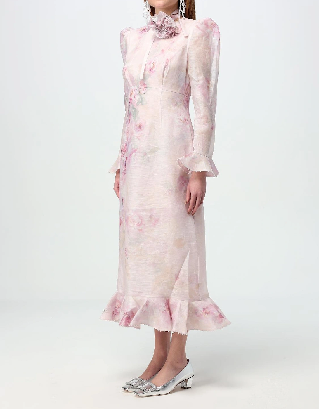 Floral Print Midi Dress Ruffle Hem
