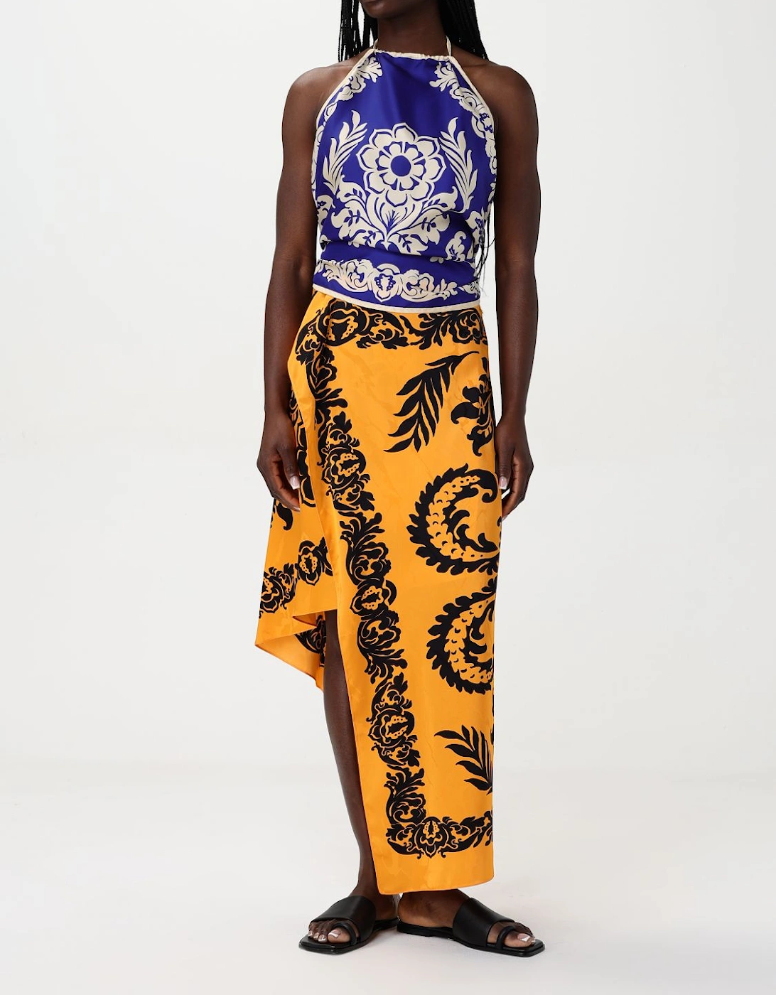Printed Silk Midi Skirt