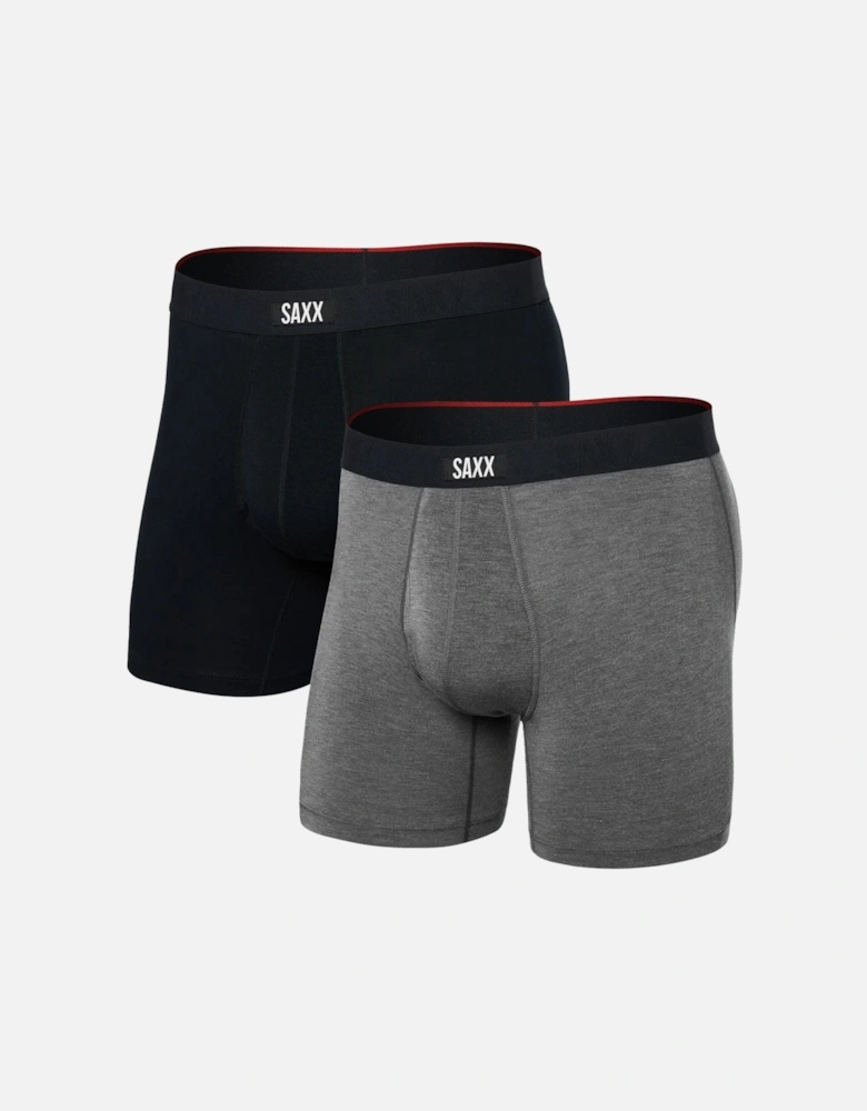 2-Pack Vibe Xtra Soft Fly Boxer Briefs 6", Black/Grey