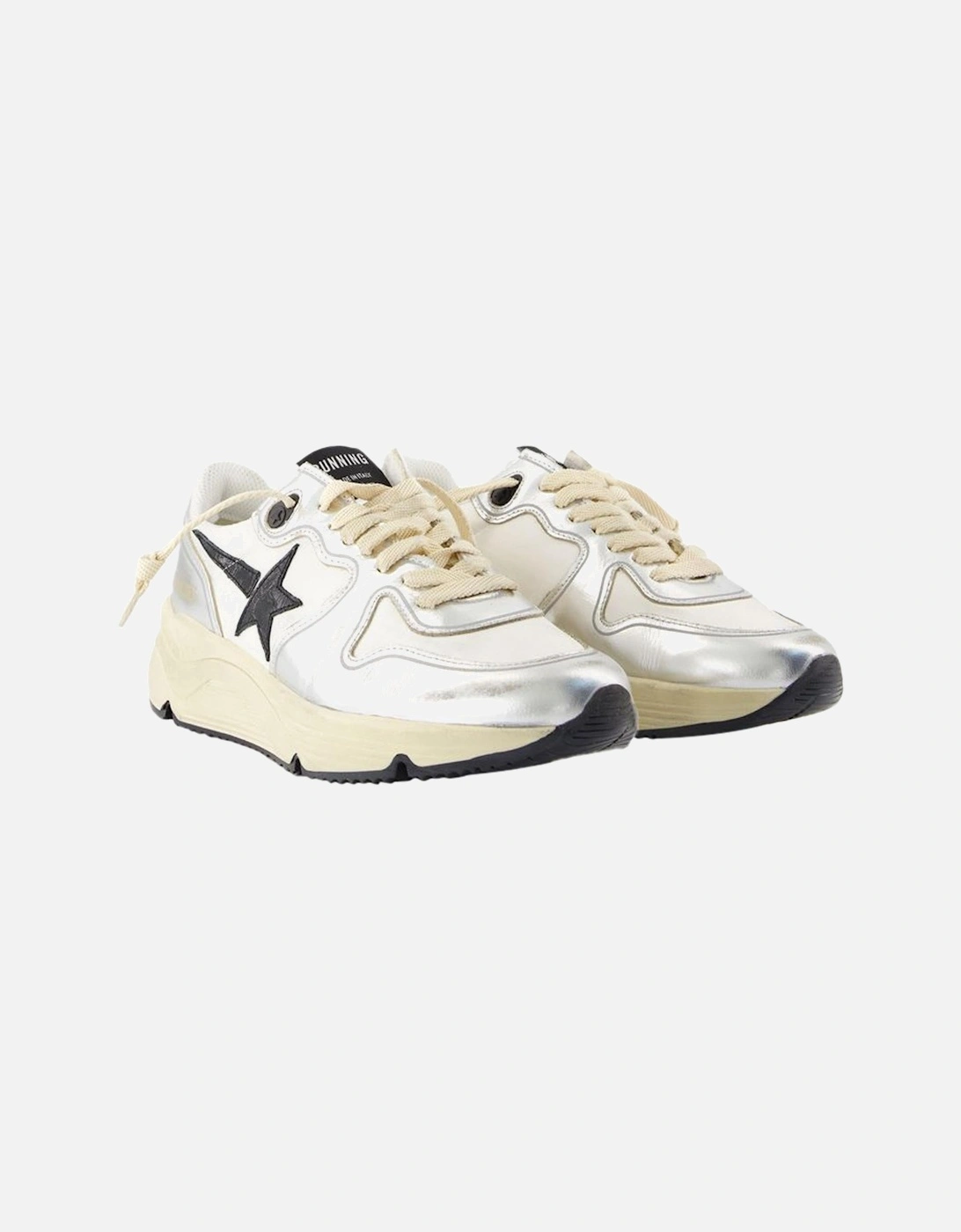 Running Sneakers Silver Leather Casual