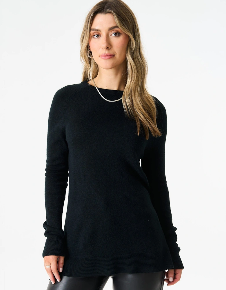 Black Crew Neck Fine Knit Oversized Jumper