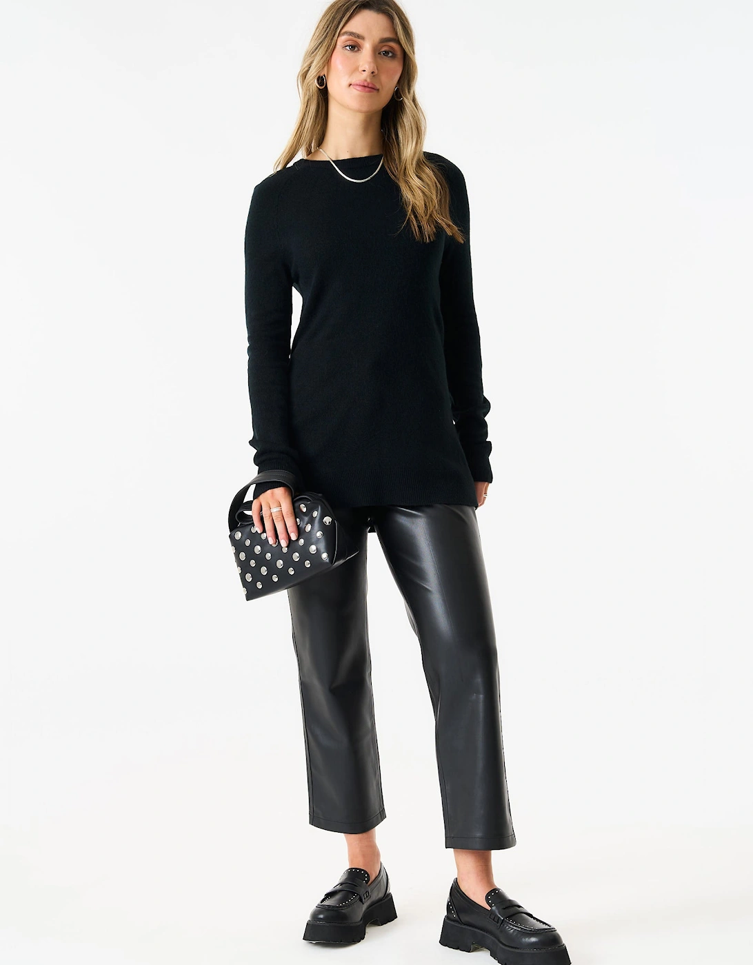 Black Crew Neck Fine Knit Oversized Jumper, 5 of 4