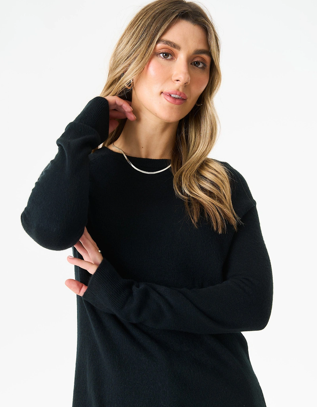 Black Crew Neck Fine Knit Oversized Jumper