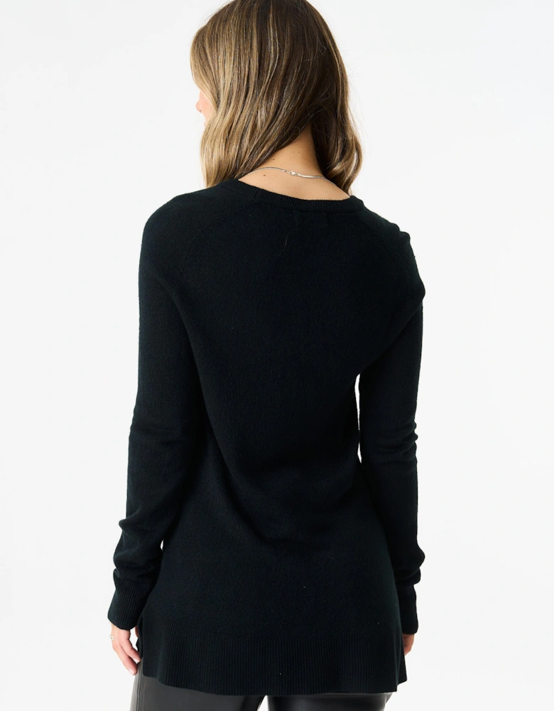 Black Crew Neck Fine Knit Oversized Jumper