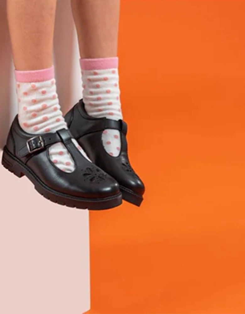 FIONA Girls Leather School Shoes Black