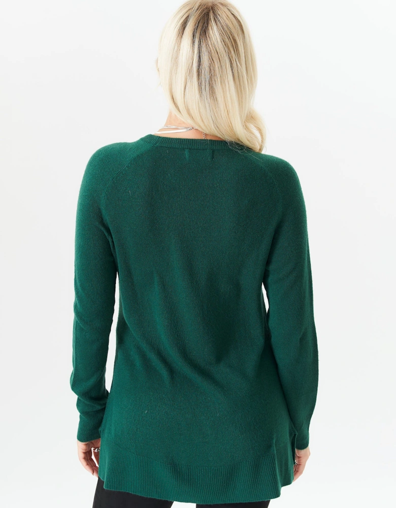 Green Crew Neck Fine Knit Oversized Jumper