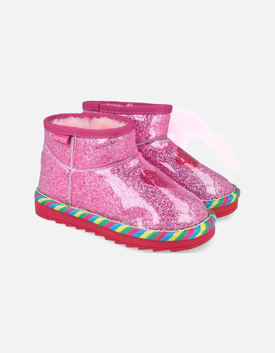 Girls Pink Faux Fur Lined Boots, 5 of 4