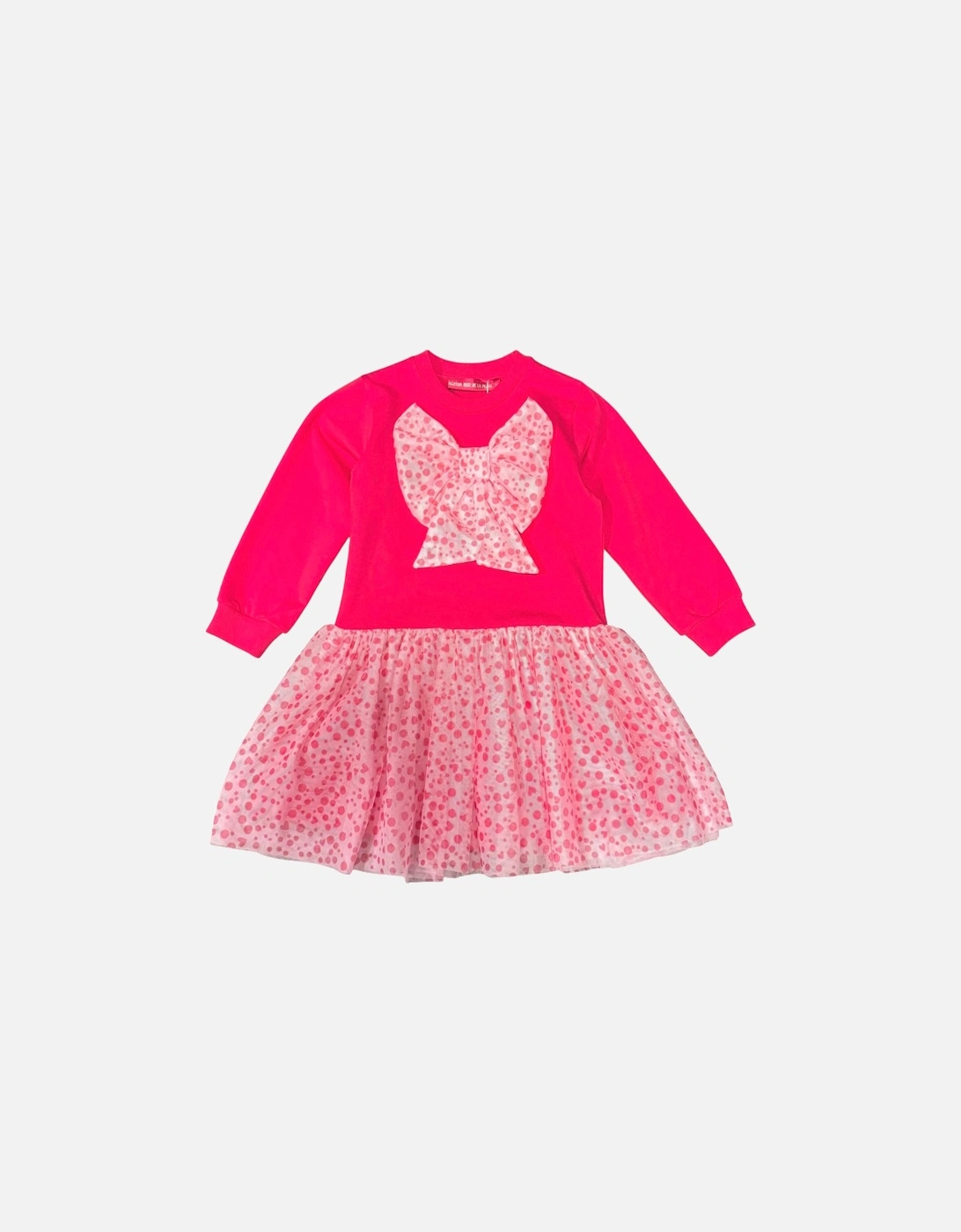 Girls Fuchsia Pink Tulle Bow Dress, 4 of 3