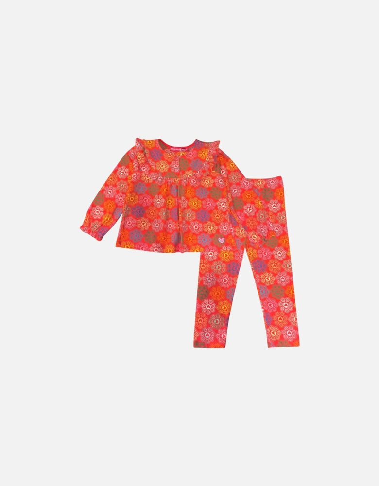 Girls Orange Print Legging Set