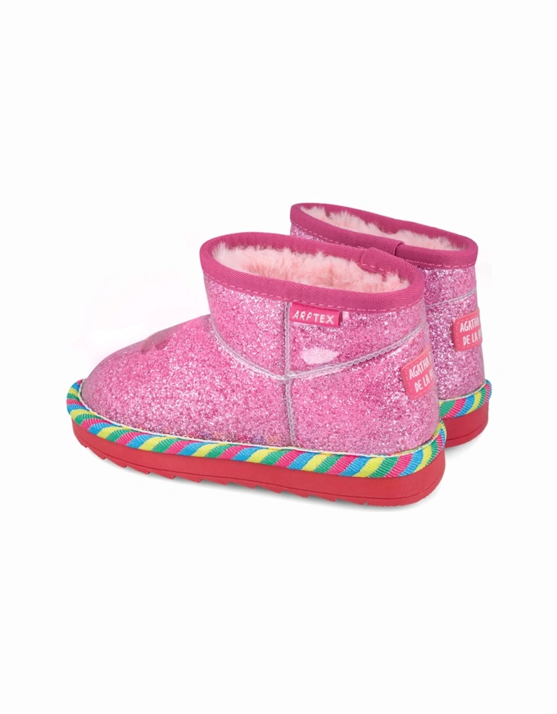Girls Pink Faux Fur Lined Boots