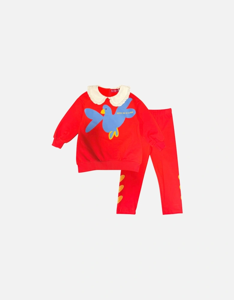 Girls Red Collared Jumper Legging Set