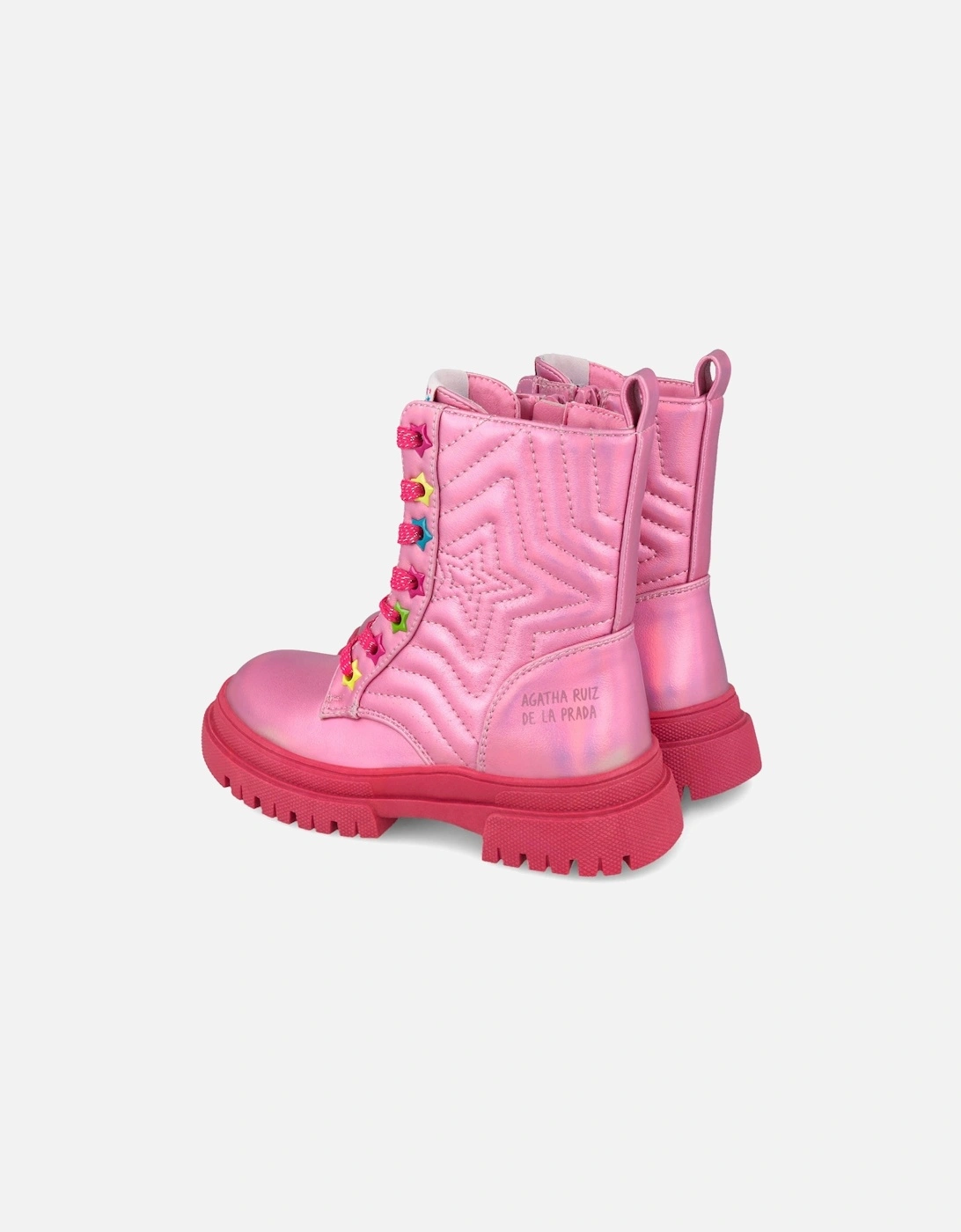 Girls Pink Chunky Lace Up Boots