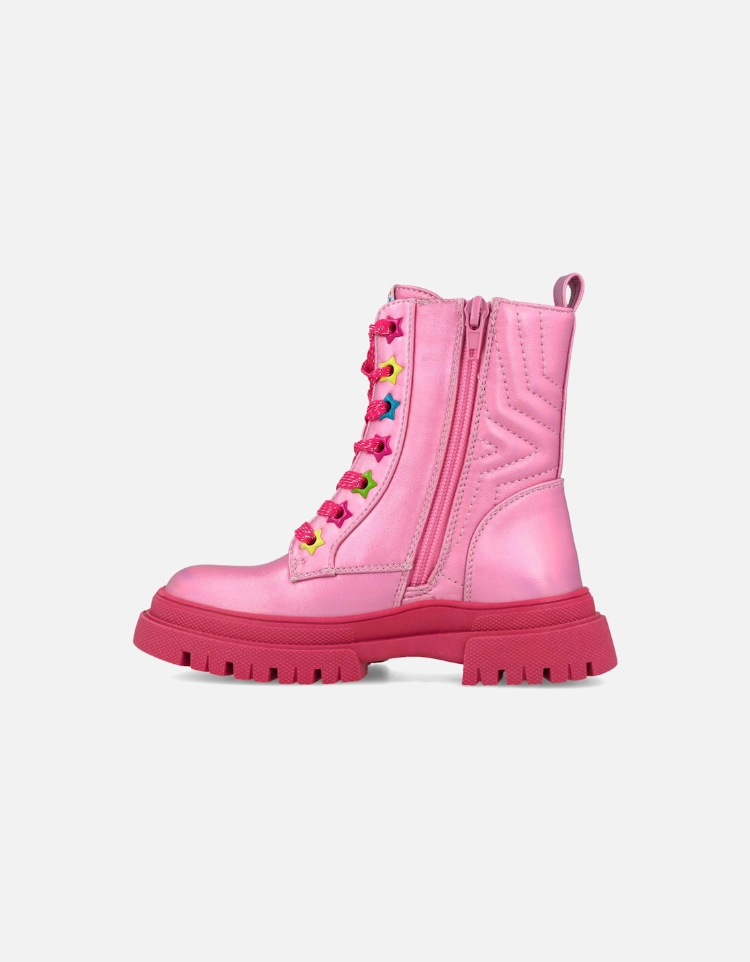 Girls Pink Chunky Lace Up Boots