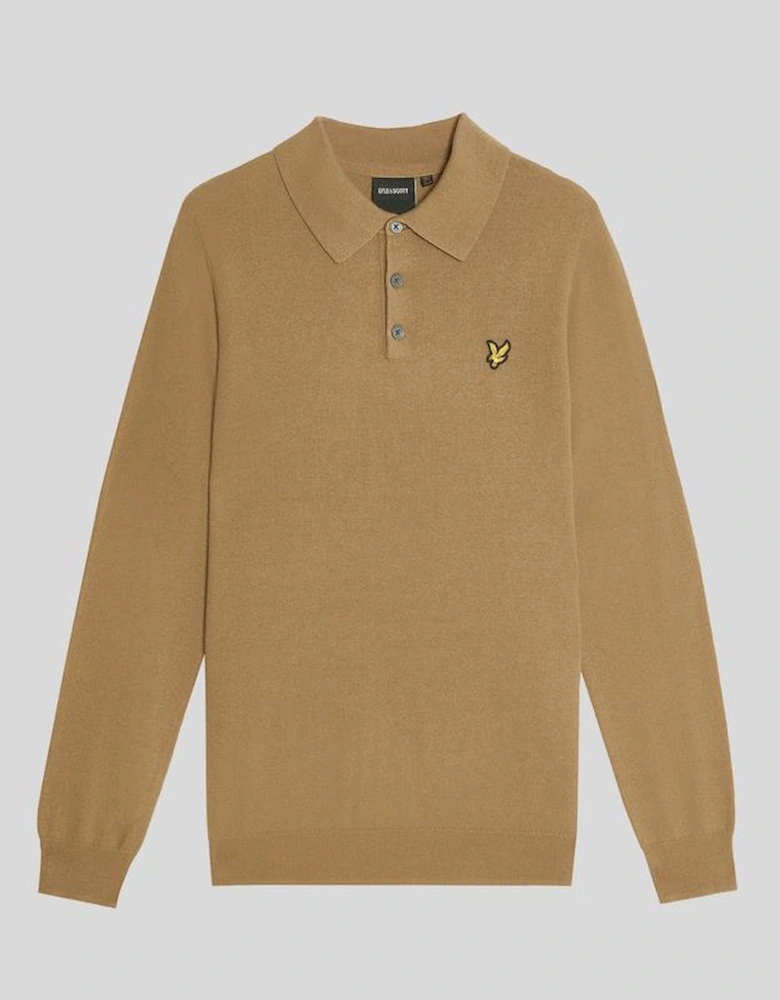 Merino Blend Long Sleeve Polo Shirt