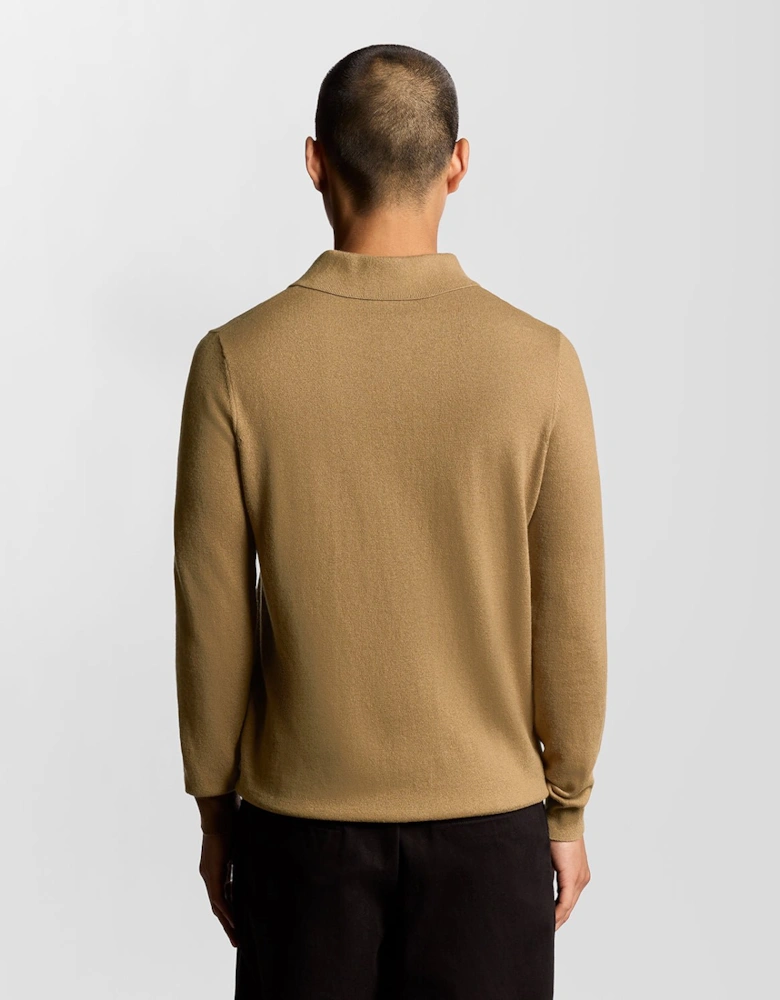 Merino Blend Long Sleeve Polo Shirt