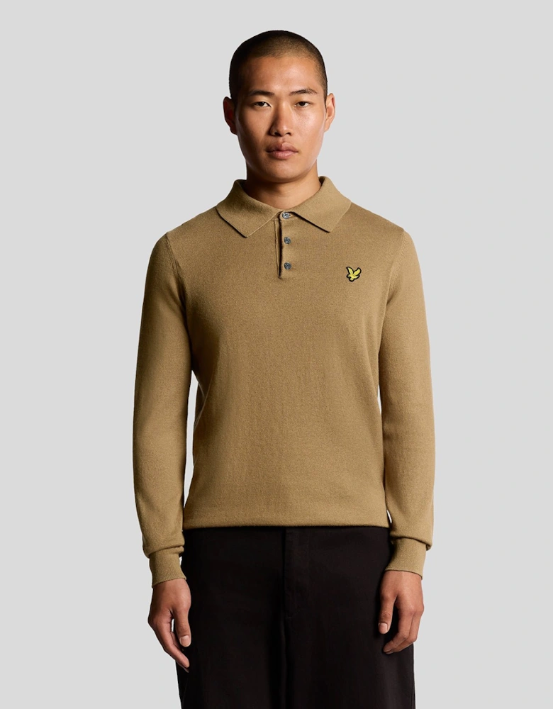 Merino Blend Long Sleeve Polo Shirt