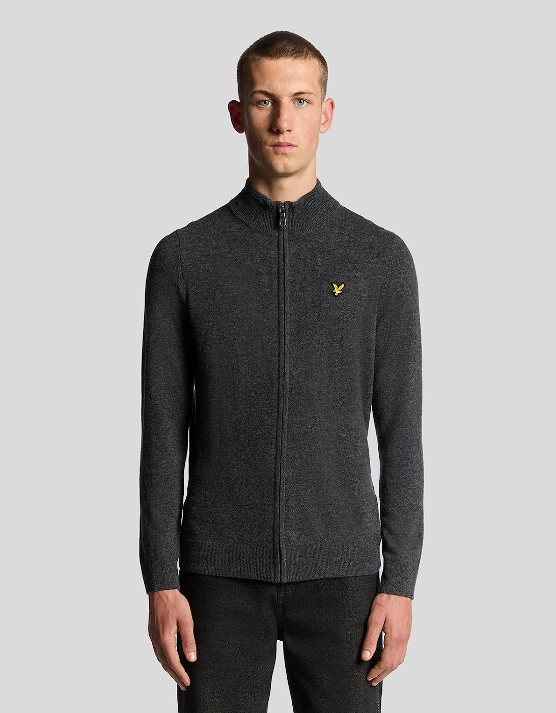 Lyle And Scott Men's Lambswool Blend Zip Cardigan - Grey - Size: 34
