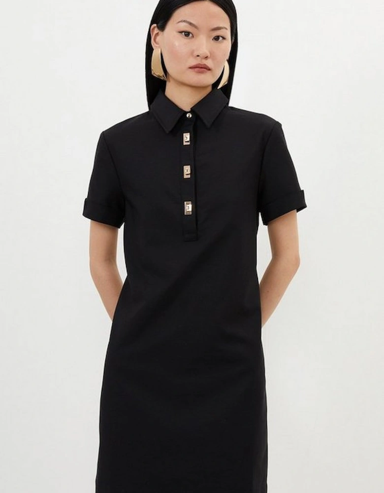 Petite Techno Cotton Woven Short Dress With Gold Clasps