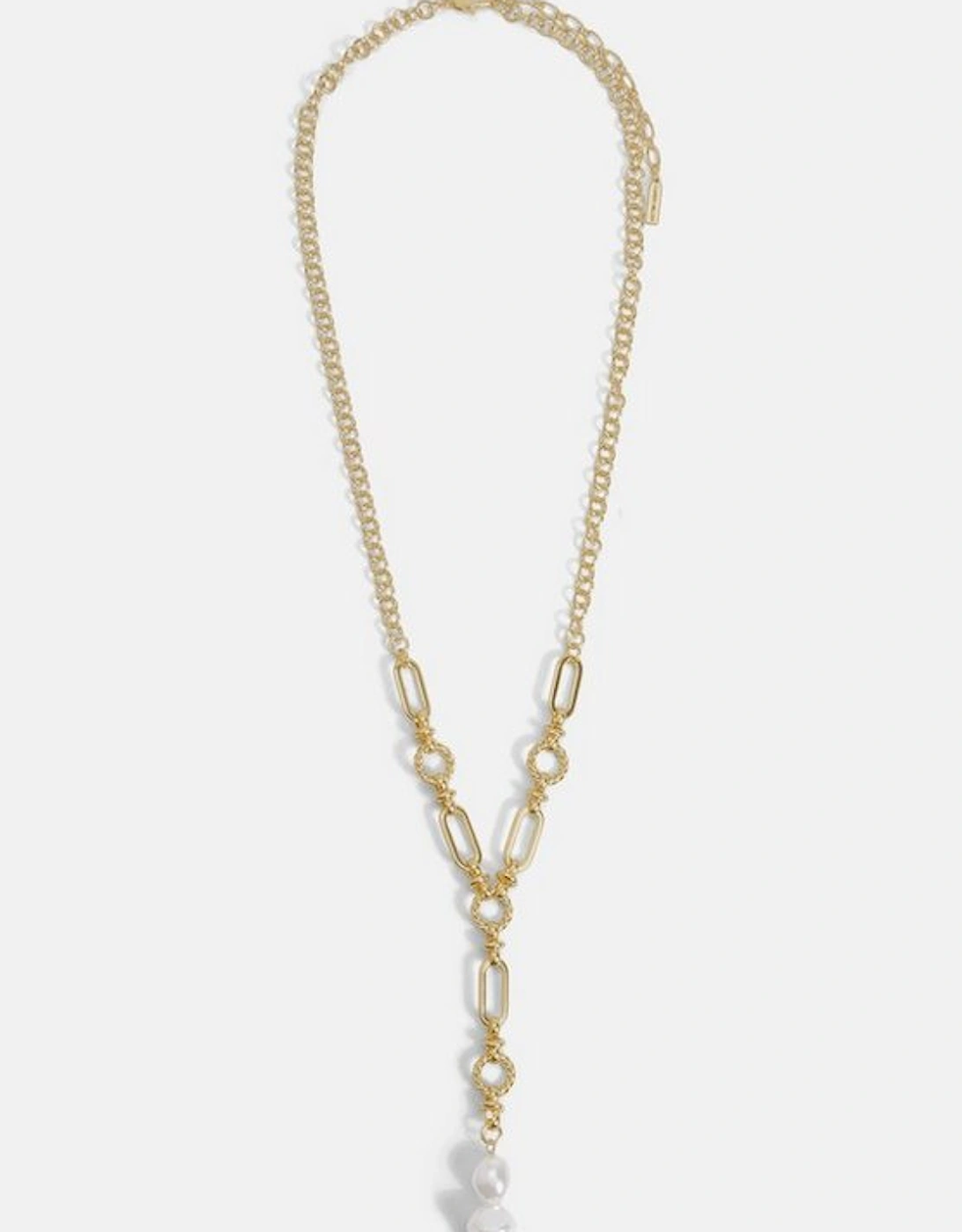 Gold Chain Pearl Drop Detail Statement Necklace