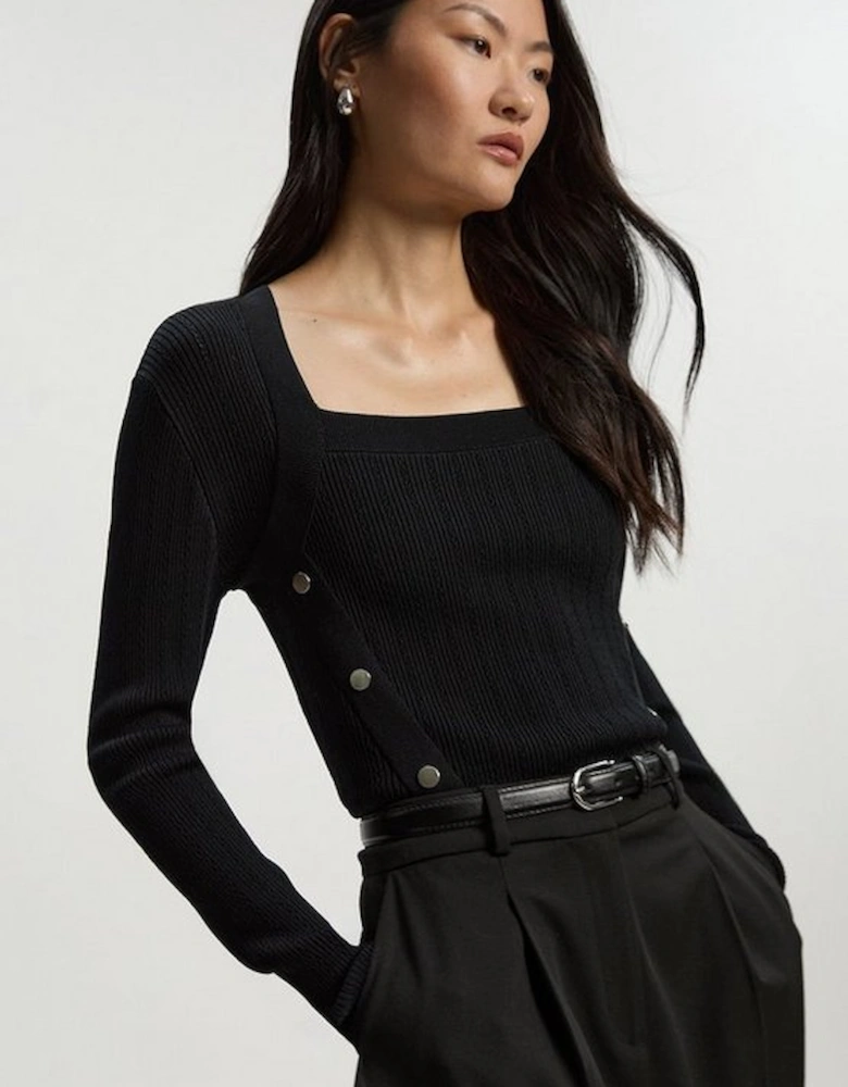Dome Button Detail Knitted Top