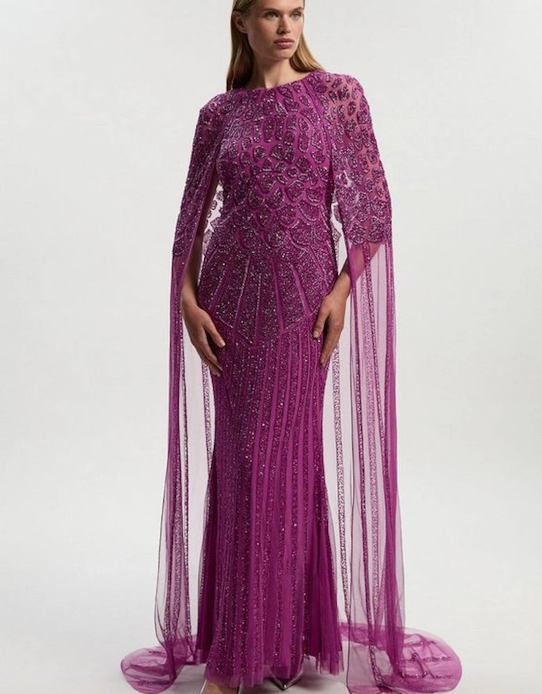 Premium Embellished Caped Maxi Dress