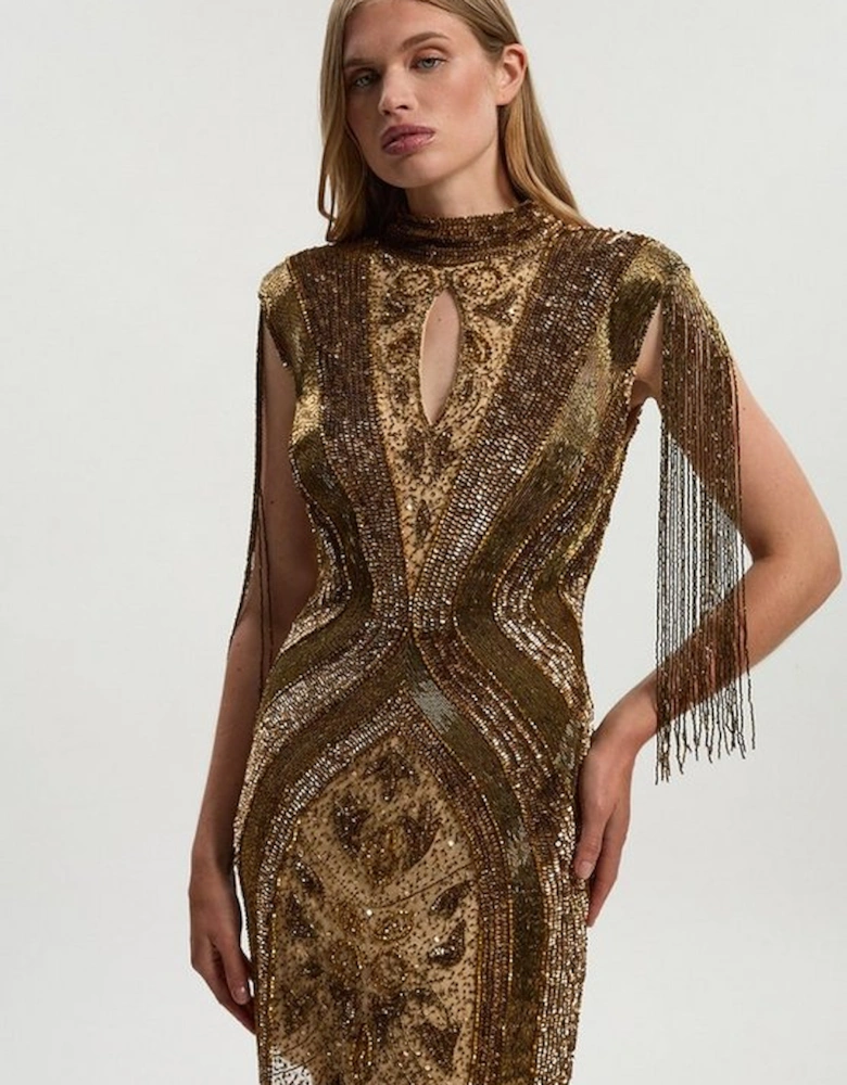 Embellished Beaded Cap Sleeve Woven Mini Dress